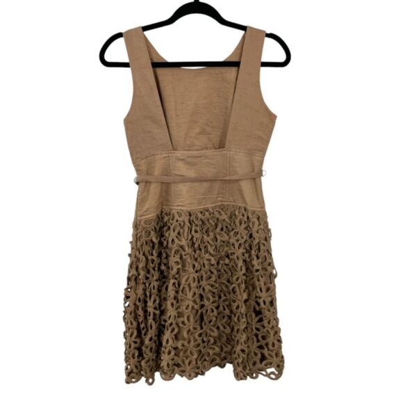 Robert Rodriguez Size 2 Brown Linen Blend Eyelet Lace Sleeveless A-Line Dress - Picture 2 of 10